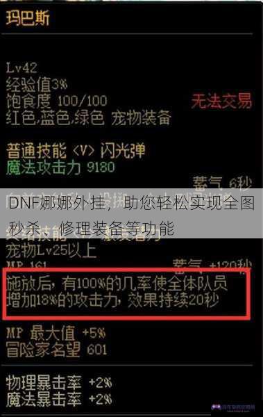 DNF娜娜外挂，助您轻松实现全图秒杀、修理装备等功能