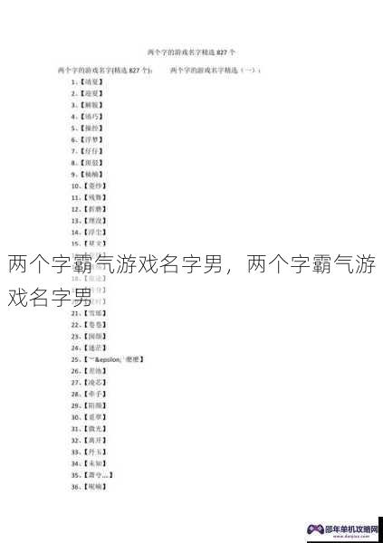 两个字霸气游戏名字男，两个字霸气游戏名字男