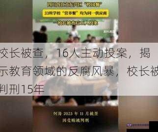 校长被查，16人主动投案，揭示教育领域的反腐风暴，校长被判刑15年